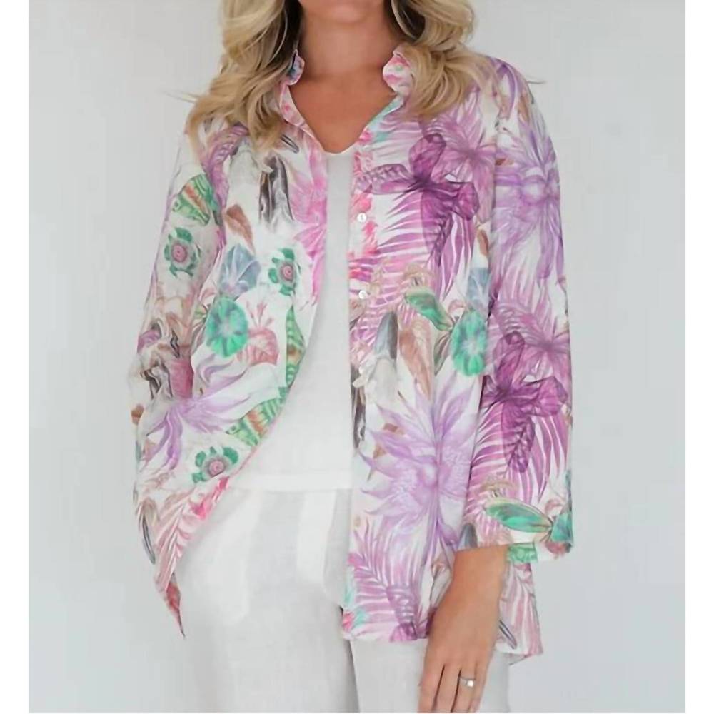 NEW ILINEN women's classic button down top in flowers & butterflies